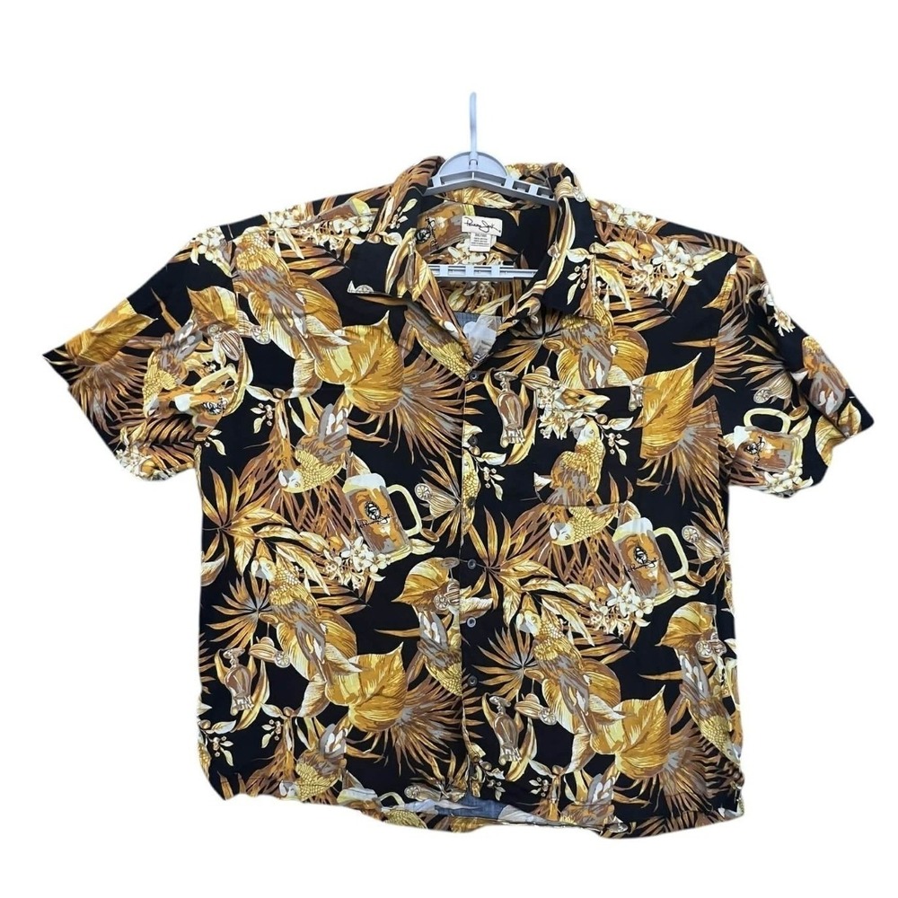 Panama Jack Button Down Shirt Mens 3XL Black Tropical Parrot Beer Rayon lot of 3